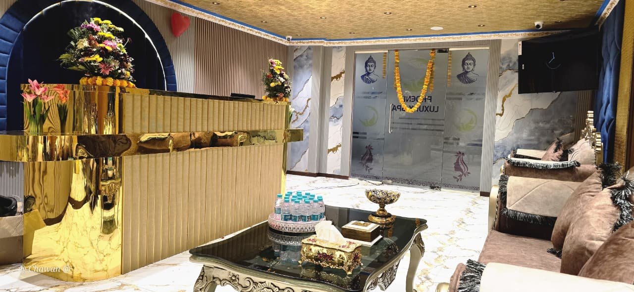 Phoenix International Spa reception lobby with gold counter, Whitefield Bengaluru